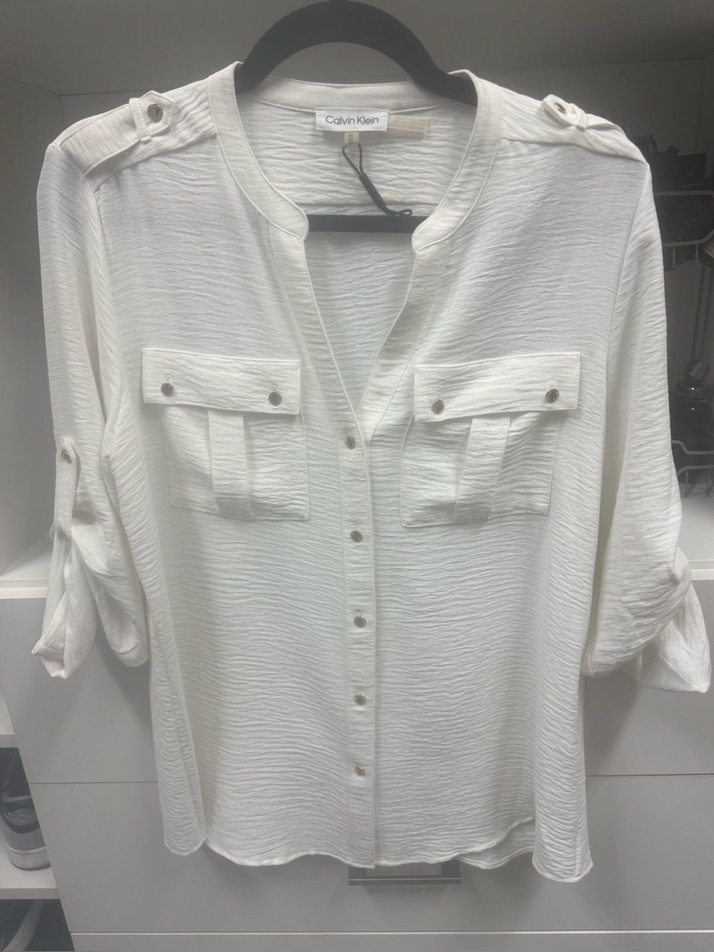 NWOT Calvin Klein White Button-Front Utility Blouse